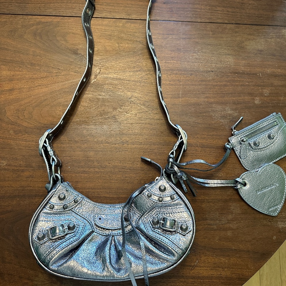 Balenciaga le Cagole mini XS silver metallic charm bag